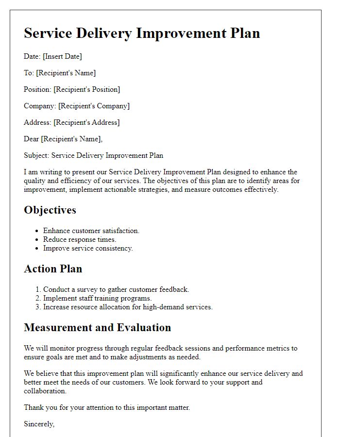 Letter template of service delivery improvement plan