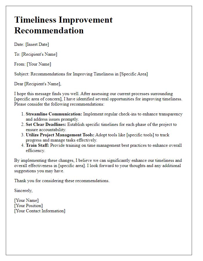 Letter template of timeliness improvement recommendation