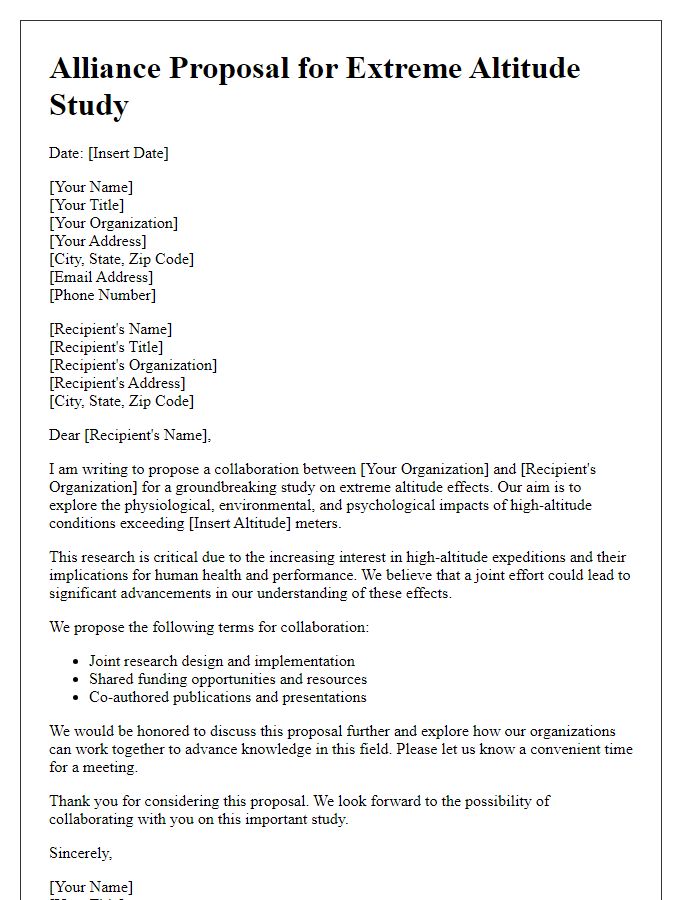 Letter template of alliance proposal for extreme altitude study