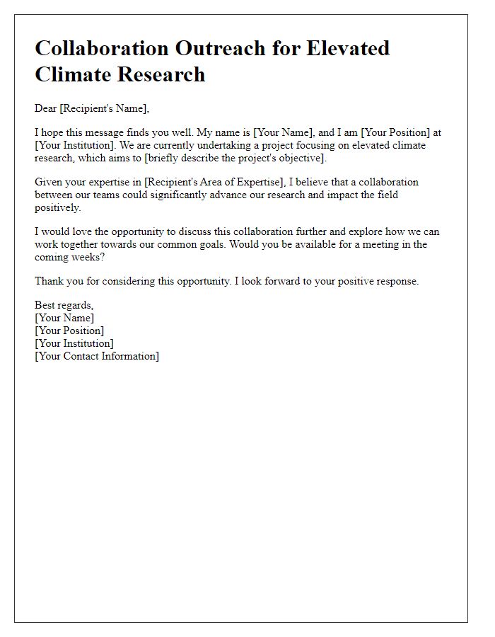 Letter template of collaboration outreach for elevated climate research