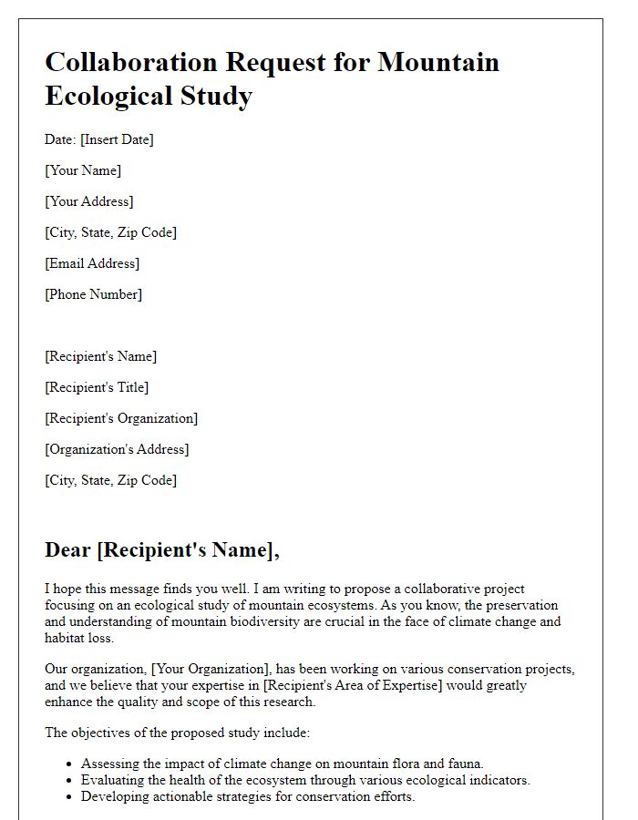 Letter template of collaboration request for mountain ecological study