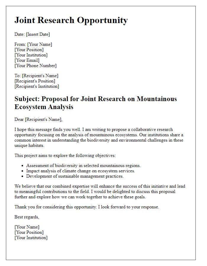 Letter template of joint research opportunity for mountainous ecosystem analysis