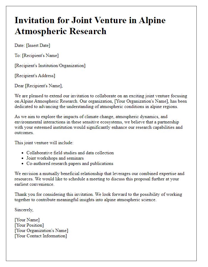 Letter template of joint venture invitation for alpine atmospheric research