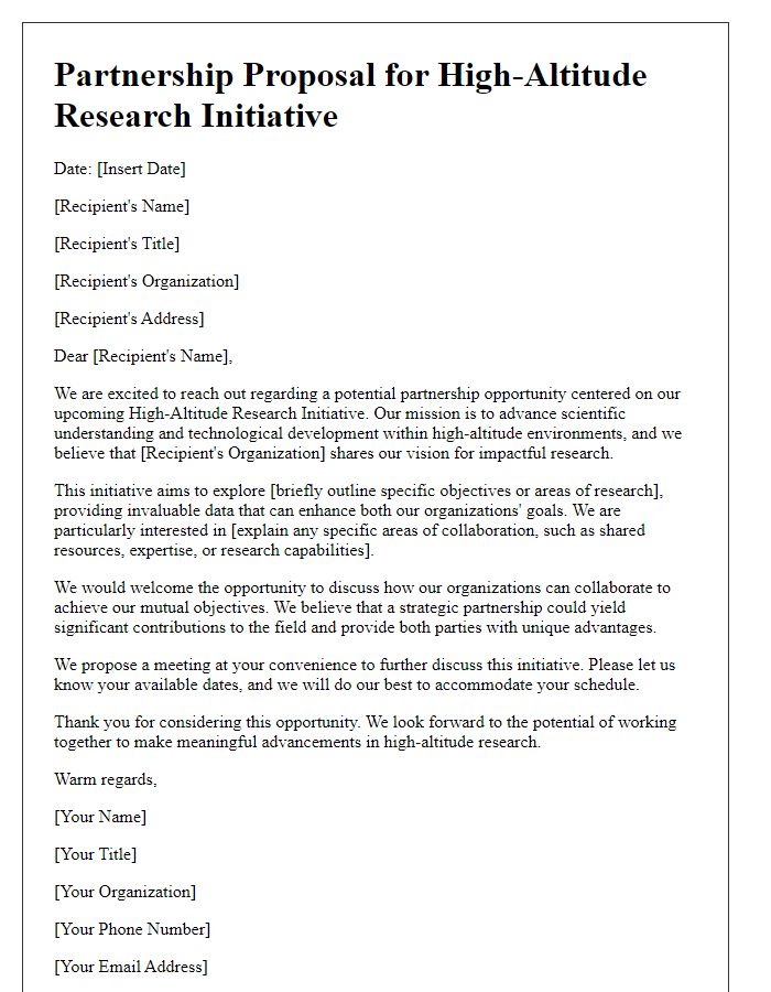 Letter template of partnership proposal for high-altitude research initiative