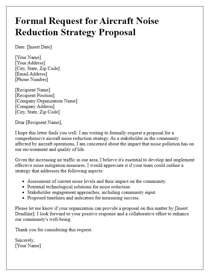 Letter template of formal request for aircraft noise reduction strategy proposal