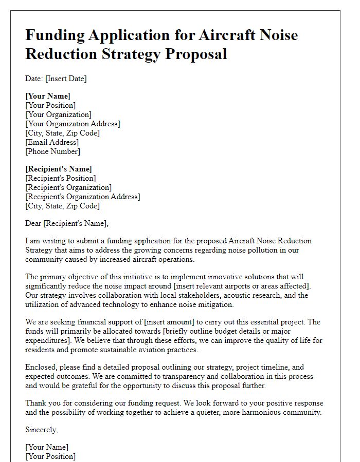 Letter template of funding application for aircraft noise reduction strategy proposal