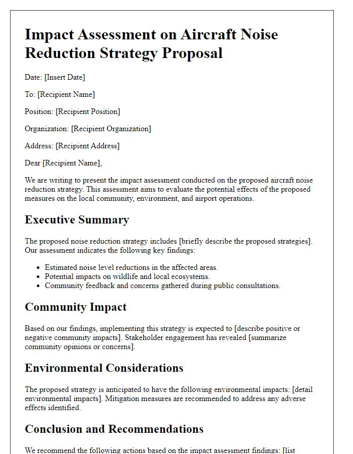 Letter template of impact assessment on aircraft noise reduction strategy proposal