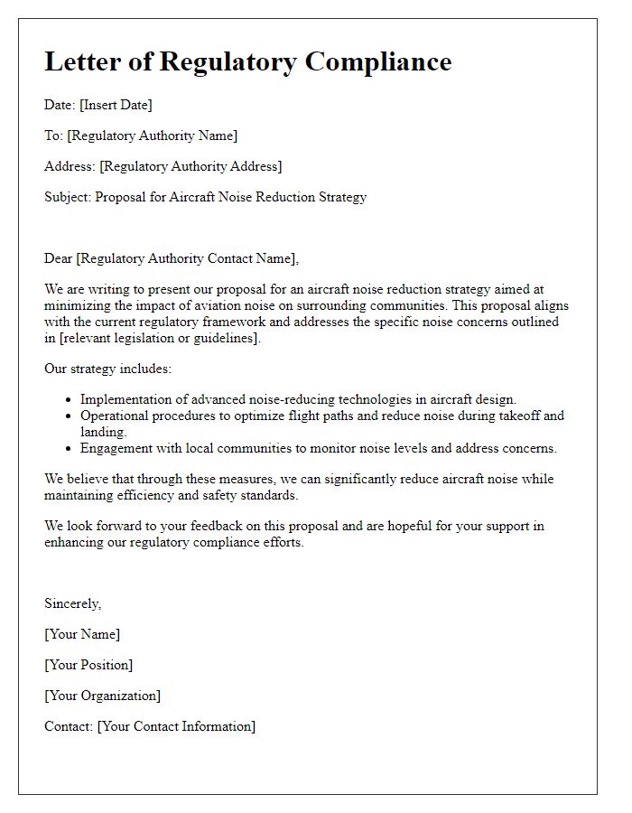 Letter template of regulatory compliance for aircraft noise reduction strategy proposal