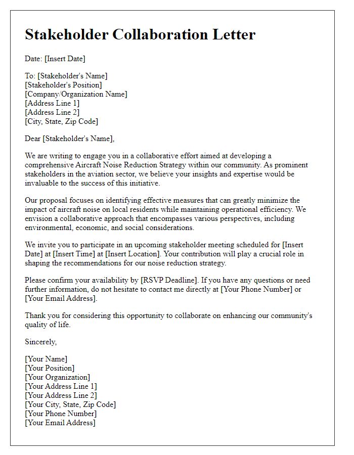 Letter template of stakeholder collaboration on aircraft noise reduction strategy proposal