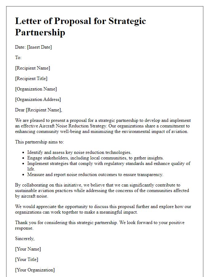 Letter template of strategic partnership for aircraft noise reduction strategy proposal