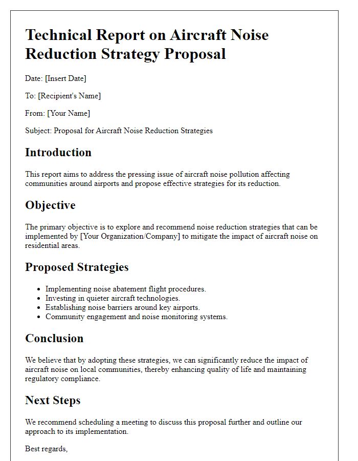 Letter template of technical report on aircraft noise reduction strategy proposal