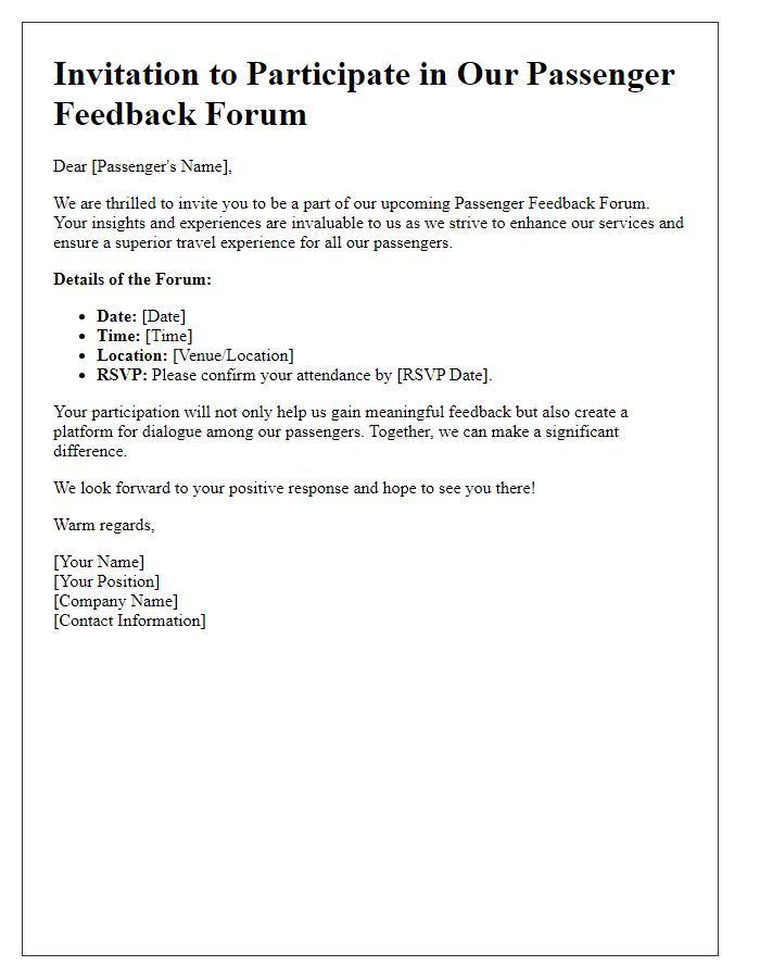 Letter template of invitation for passenger feedback forum participation.