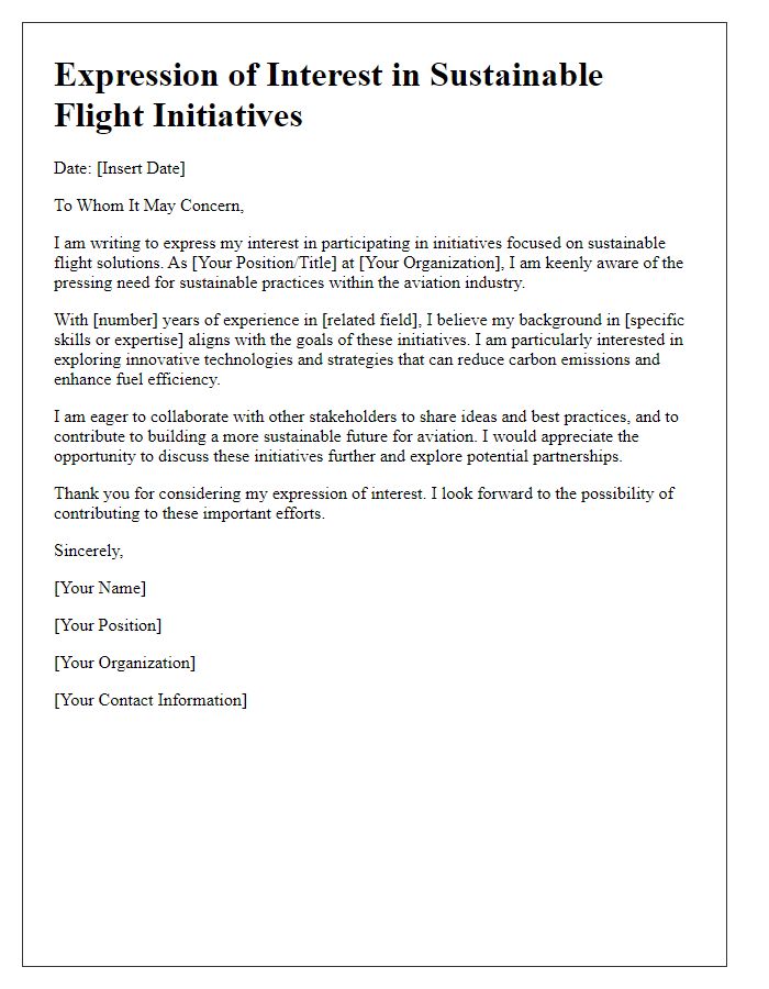 Letter template of expression of interest in sustainable flight initiatives