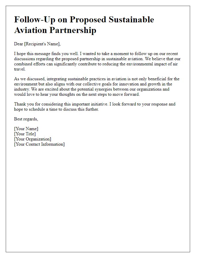 Letter template of follow-up on proposed sustainable aviation partnership