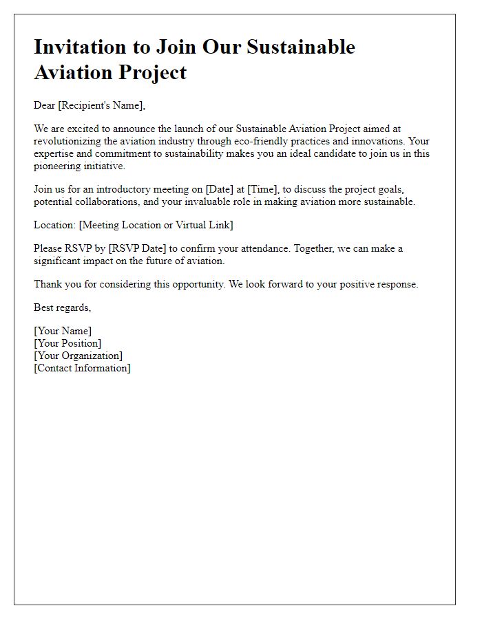 Letter template of invitation to join sustainable aviation project