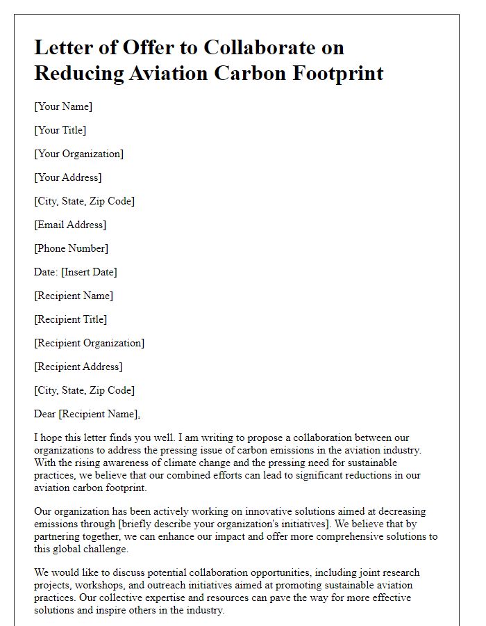 Letter template of offer to collaborate on reducing aviation carbon footprint