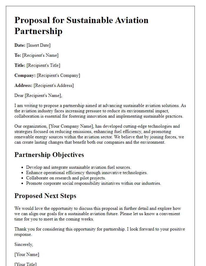 Letter template of proposal for sustainable aviation partnership