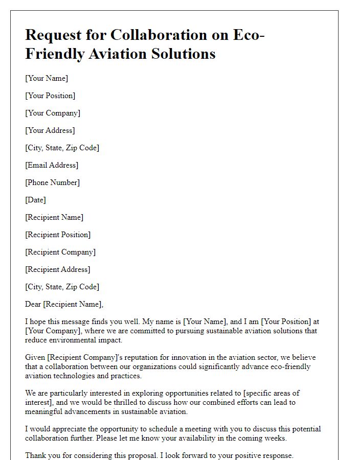 Letter template of request for collaboration on eco-friendly aviation solutions