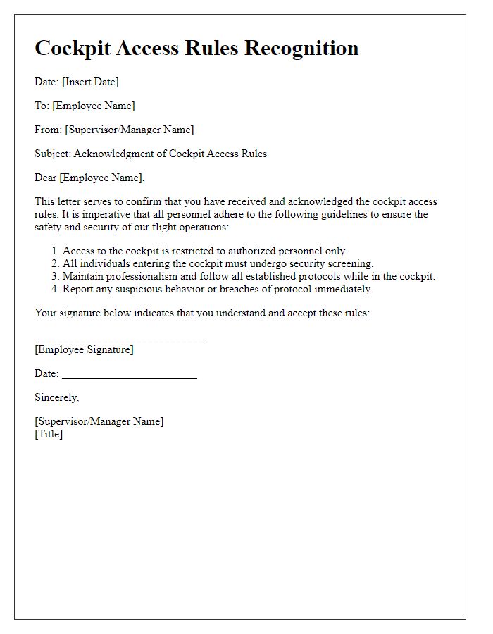 Letter template of cockpit access rules recognition