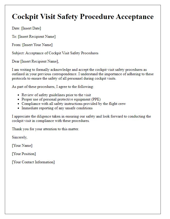 Letter template of cockpit visit safety procedure acceptance