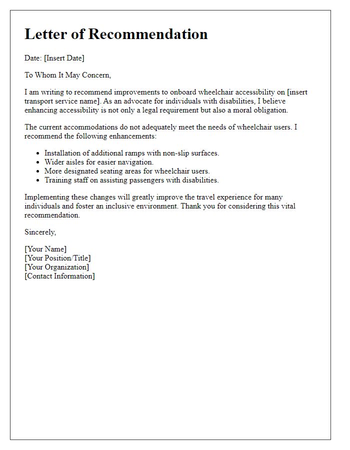 Letter template of recommendation for improved onboard wheelchair accessibility.