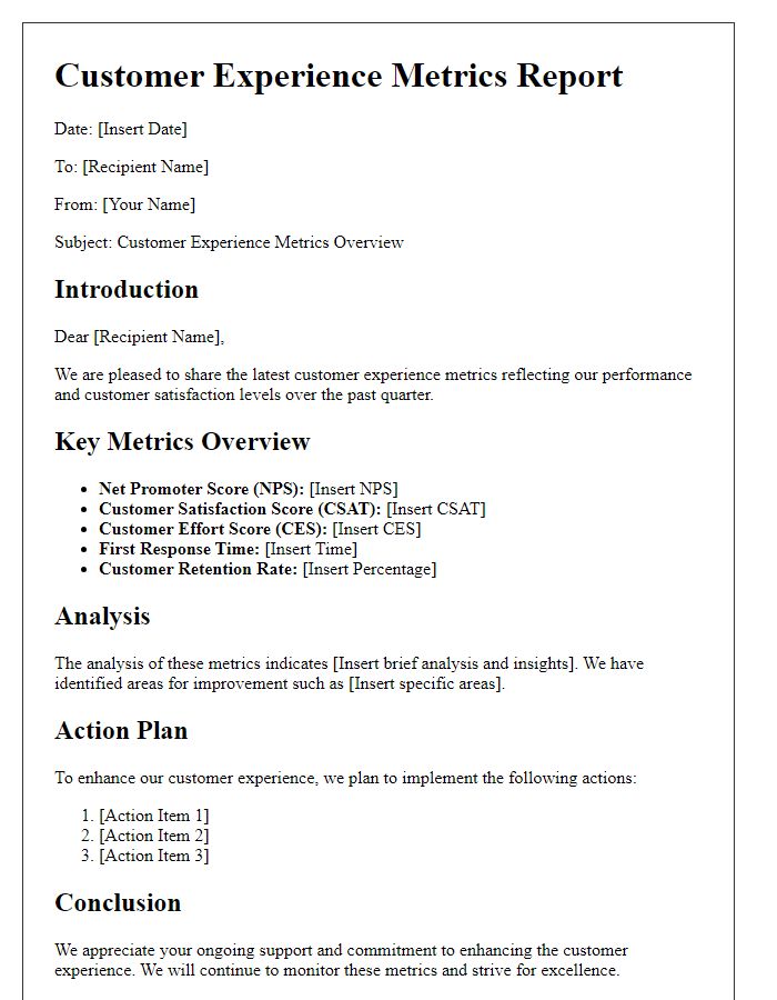 Letter template of customer experience metrics