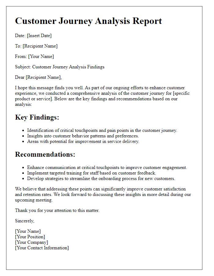 Letter template of customer journey analysis