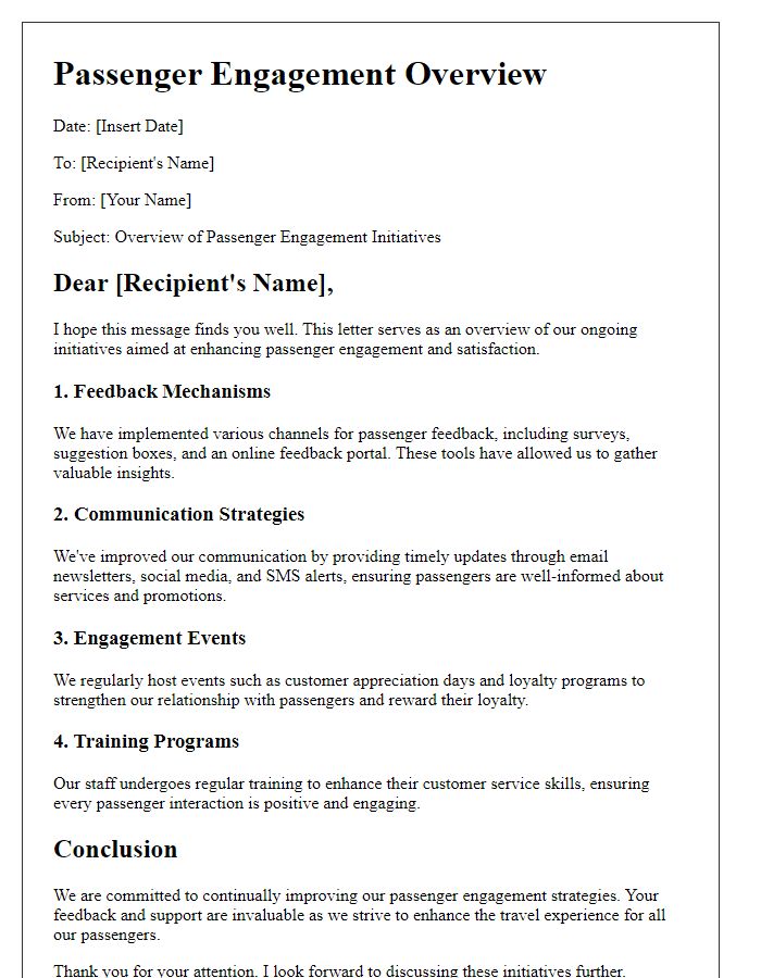 Letter template of passenger engagement overview