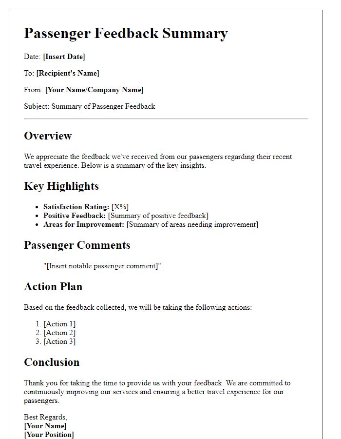 Letter template of passenger feedback summary