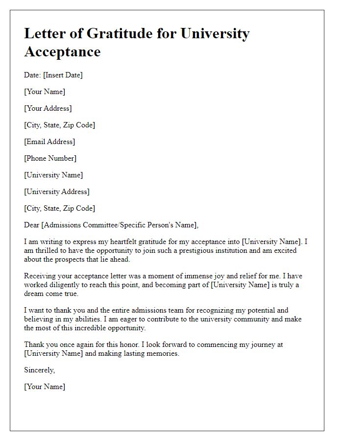 Letter template of gratitude for university acceptance