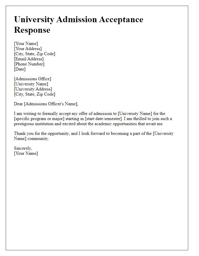 Letter template of university admission acceptance response