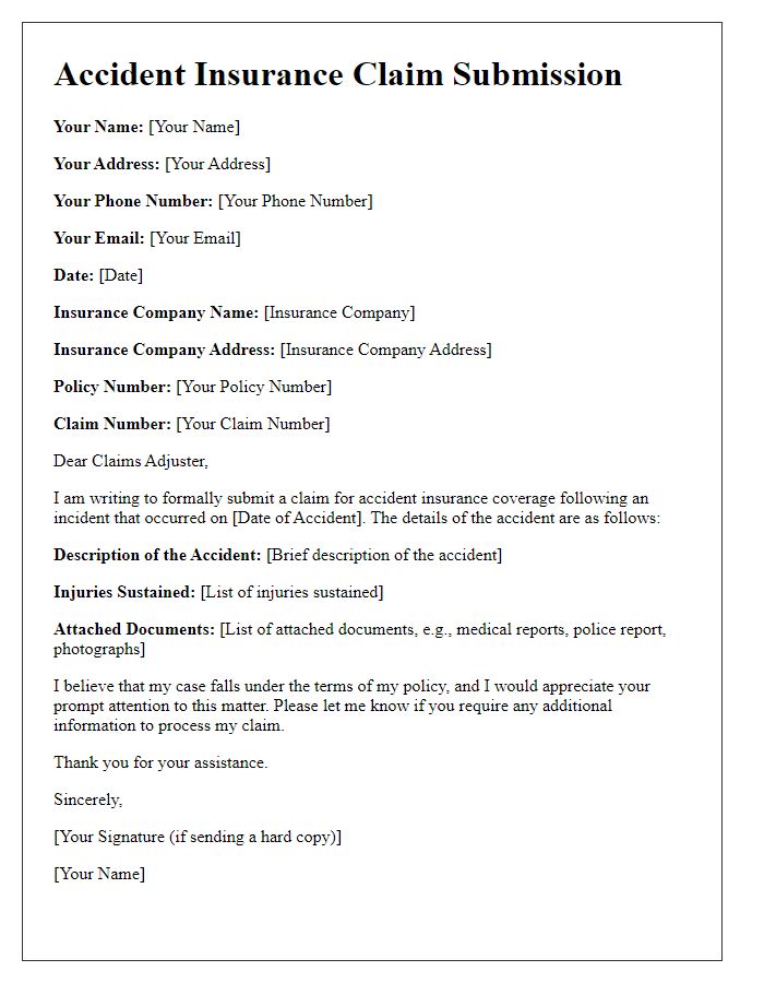 Letter template of accident insurance claim submission