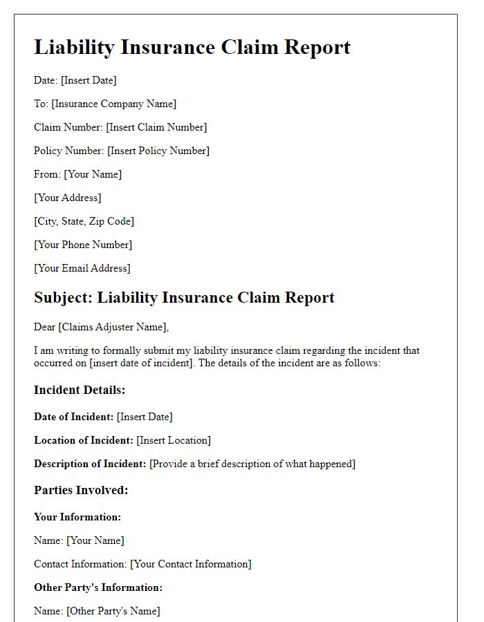 Letter template of liability insurance claim report