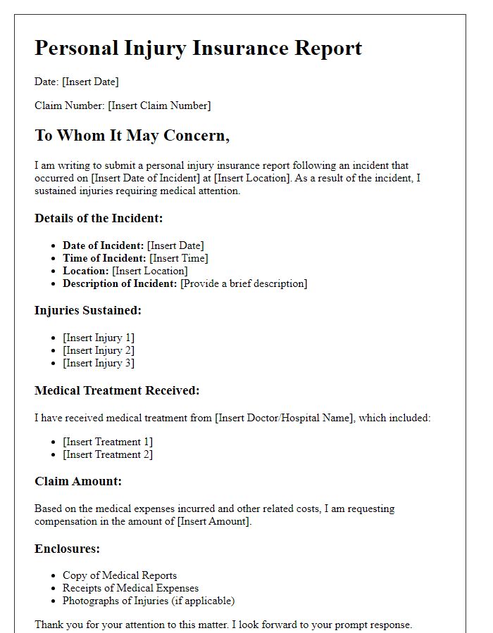 Letter template of personal injury insurance report