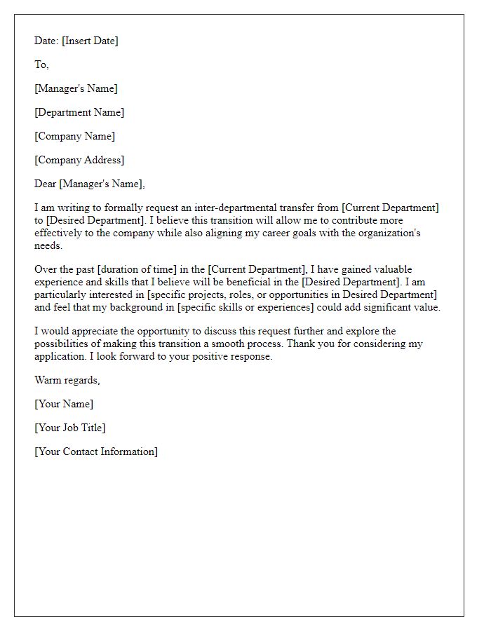 Letter template of submission for inter-departmental transfer.