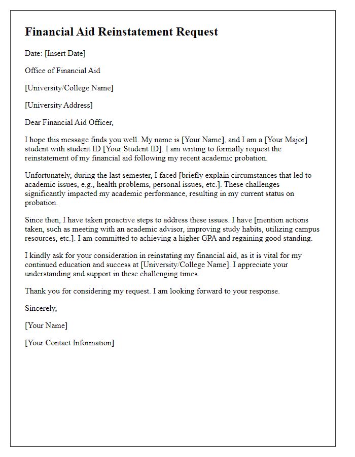 Letter template of financial aid reinstatement after academic probation