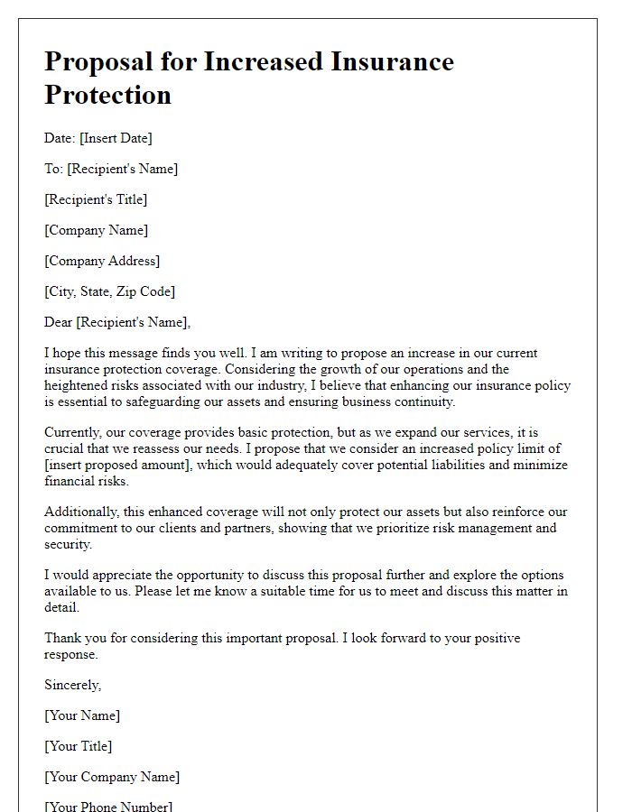 Letter template of proposal for increased insurance protection.