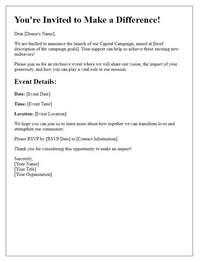 Letter template of capital campaign invitation for donors