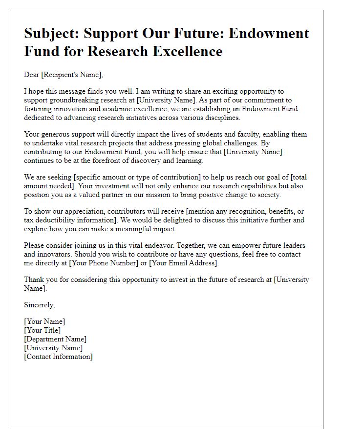 Letter template of endowment fund solicitation for university research