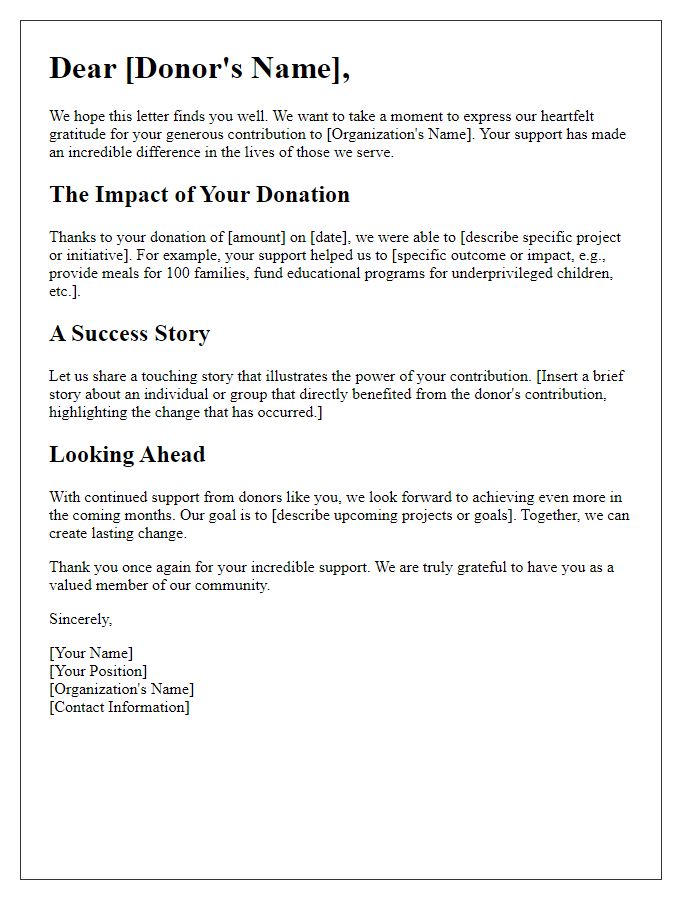 Letter template of impact story showcasing donor contributions