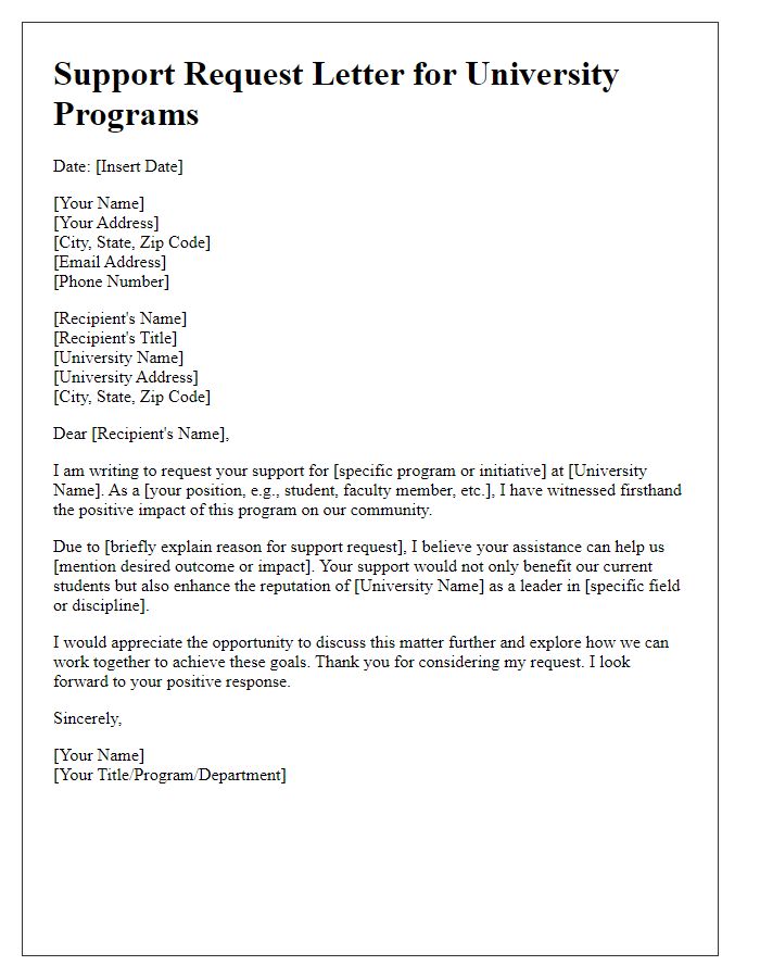 Letter template of support request for university programs