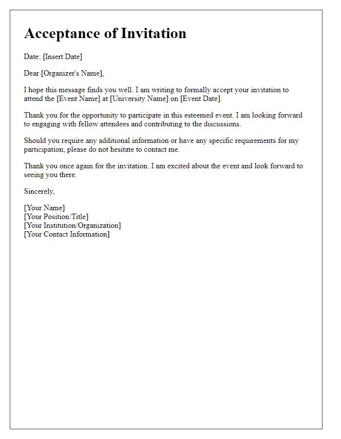 Letter template of acceptance for university event invitation