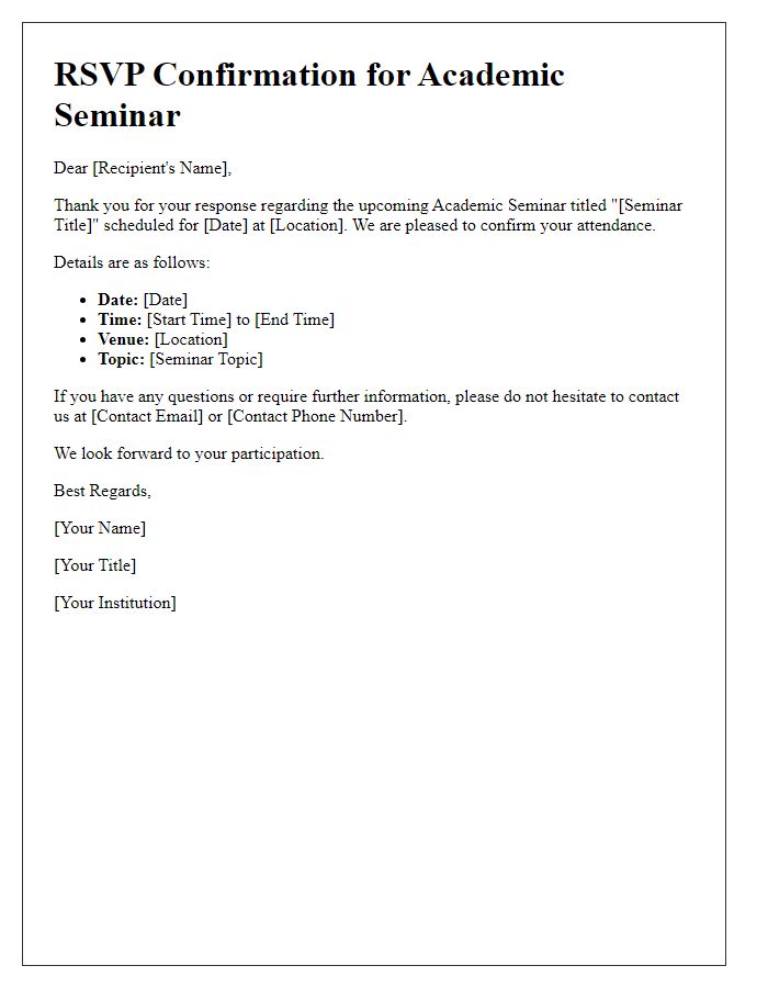 Letter template of RSVP confirmation for academic seminar