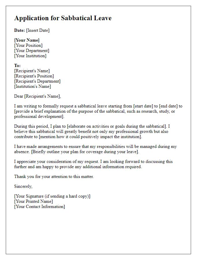 Letter template of academic sabbatical leave application