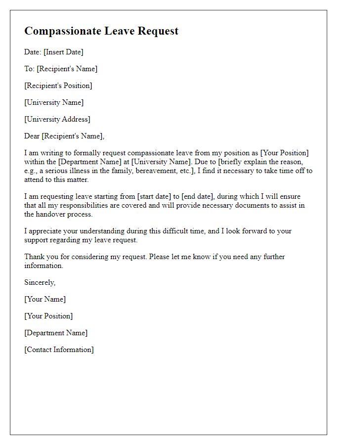 Letter template of compassionate leave request for university faculty