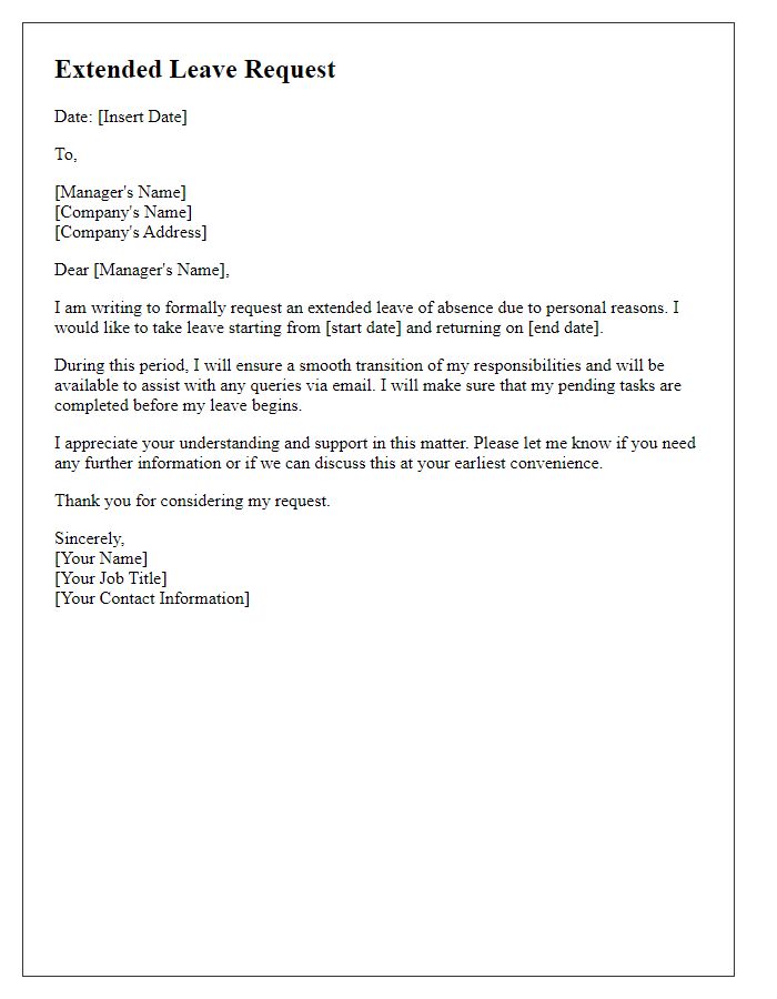 Letter template of extended leave request due to personal reasons