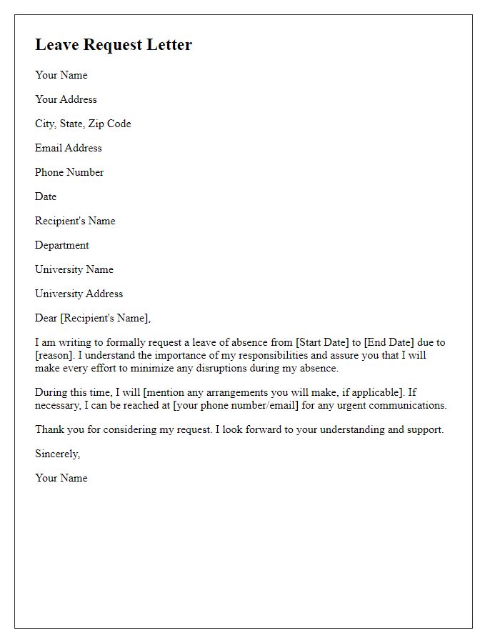 Letter template of formal leave request for university faculty