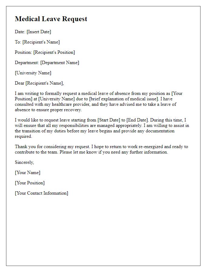 Letter template of medical leave request for university staff