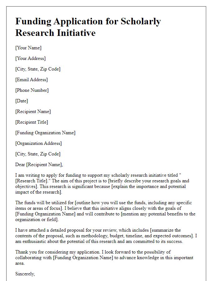 Letter template of funding application for scholarly research initiative