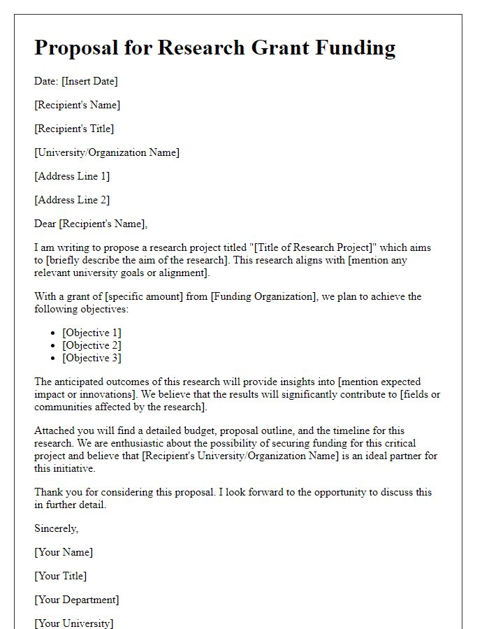 Letter template of proposal for university research grant funding